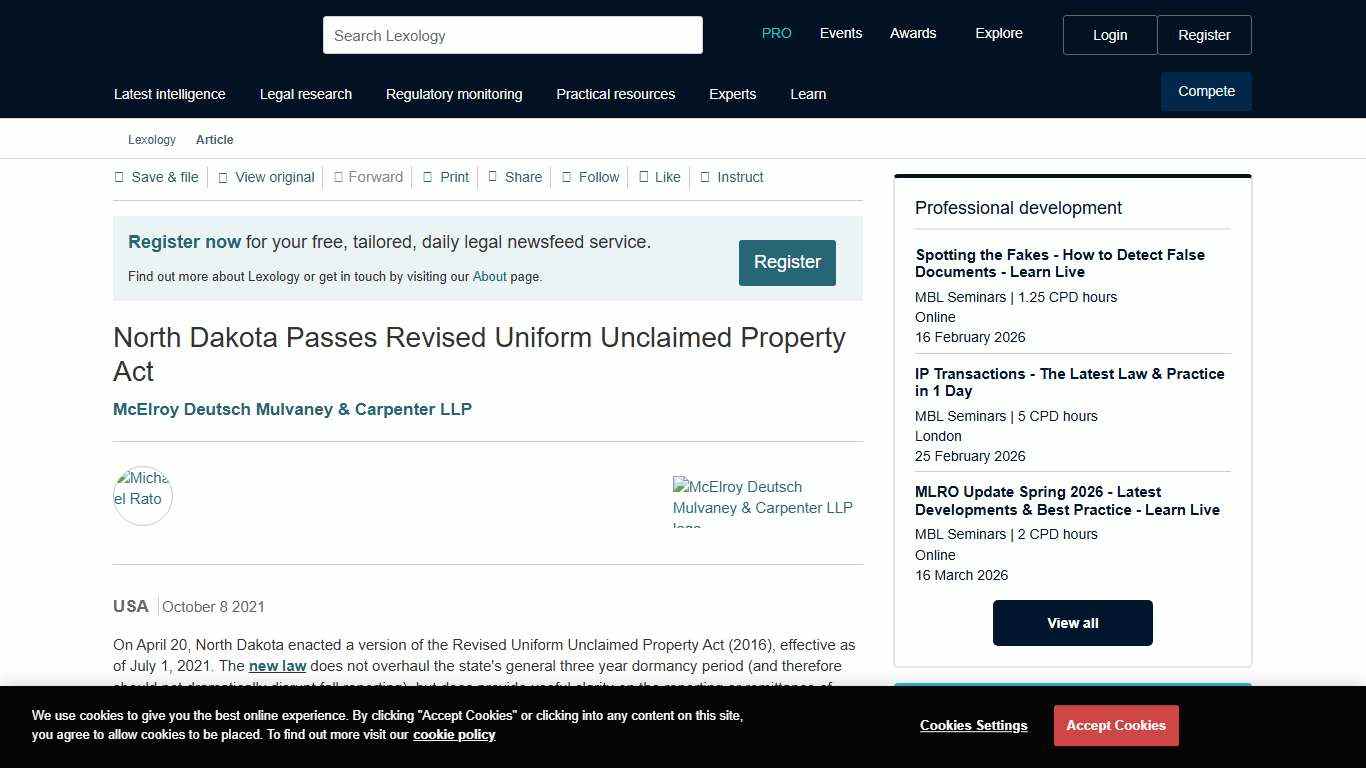 North Dakota Passes Revised Uniform Unclaimed Property Act - Lexology